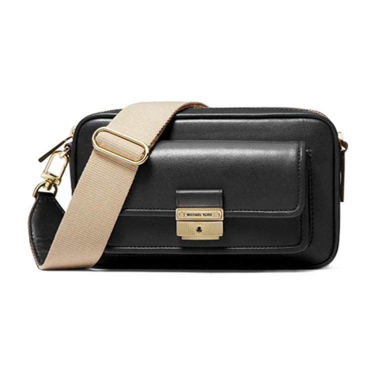 

Michael Kors Mk Bradshaw Series Solid Color Flap Leather Camera Bag Women Shoulder Bag Black 32F1G2BC2L-001 Medium