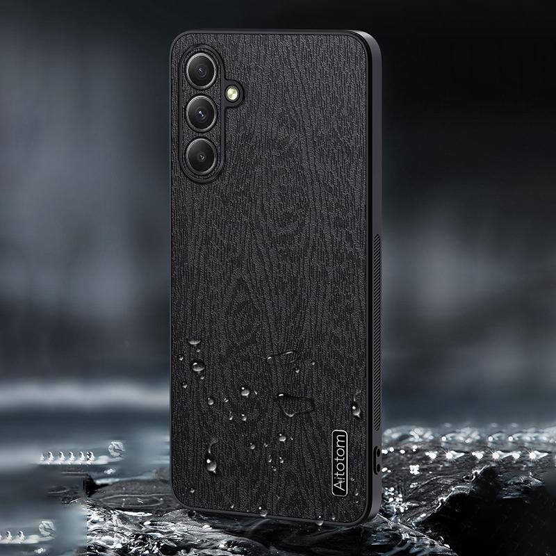 For Samsung Galaxy A35 5G Case Scratch-proof Wood Grain PU+PC+TPU Phone Back Shell