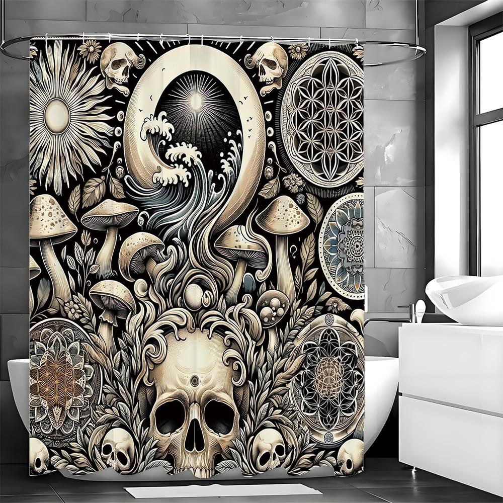 

Готическая иллюстрация с черепом гриба и мандалой, таинственная занавеска для душа, декоративная занавеска для ванной, водонепроницаемая Ш 90*180cm