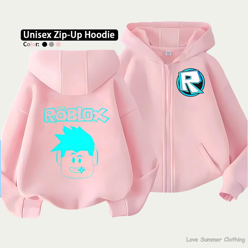 Roblox Kids Zip Hoodie for Kids Ages 4-14 Multiple Pattern Options Unisex Lightweight Zip Jacket HD Print Easy Wear Sporty and Casual Style Polyester