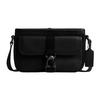 Beck 21 Solid Color Embossed Logo Zipper Closure Leather Shoulder Crossbody Bag Small Men Bags Black CM335-BLK