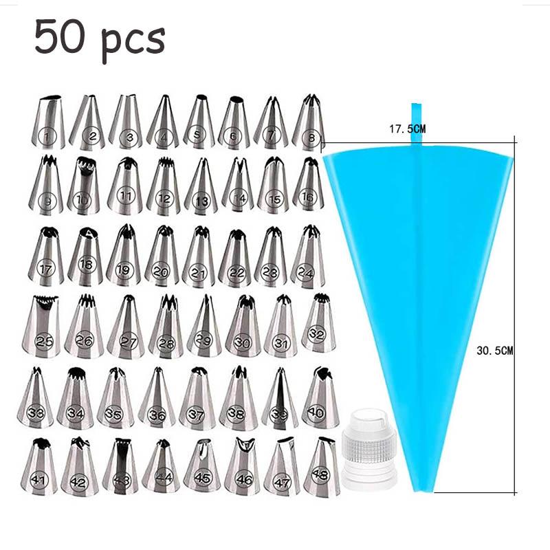 

Силіконовий кондитерський мішок Насадка з нержавіючої сталі DIY Наконечник для прикраси торта Набір глазурі Кондитерський крем Інструменти для декорування випічки 50pcs