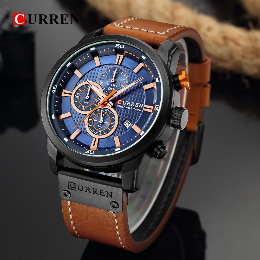 CURREN Fashion Mens Watches Quartz Casual Sports Waterproof Leather Strap Date Business Male Wristwatches Clock Montre Homme