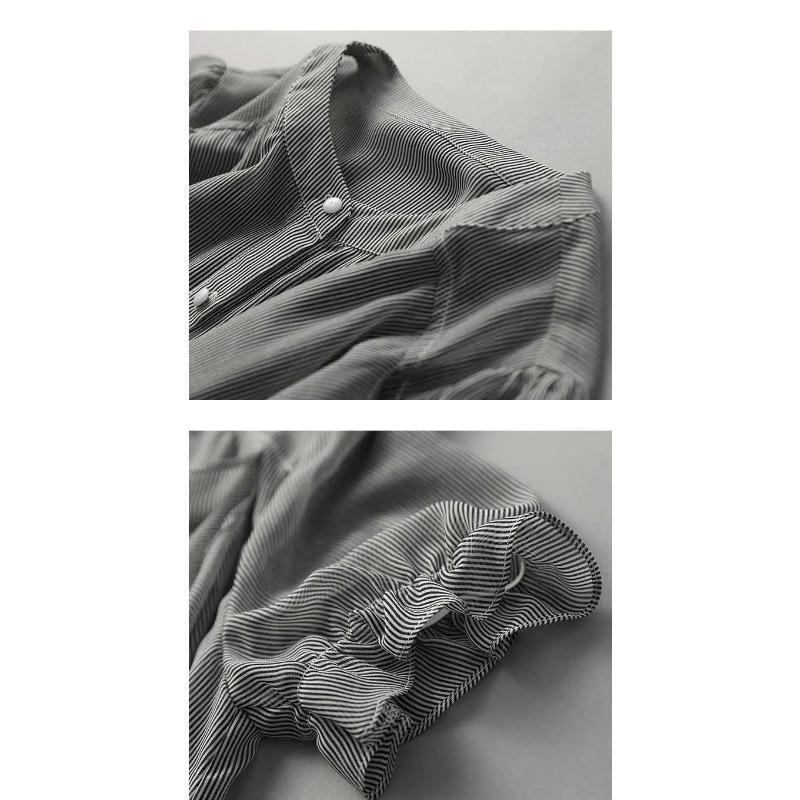 Camicie a Righe Donna Morbide Volant Comfort Casual Elegante Ufficio Signora Scollo a O Trendy Retrò All-Match Semplice Stile Coreano Dolce