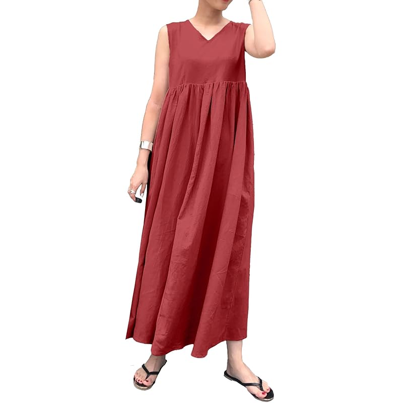 

[Kobe lettuce] one piece ladies resort maxi dress trip Easy Nosuri short sleeve simple long [E1892] M tall sleeveless bordeaux