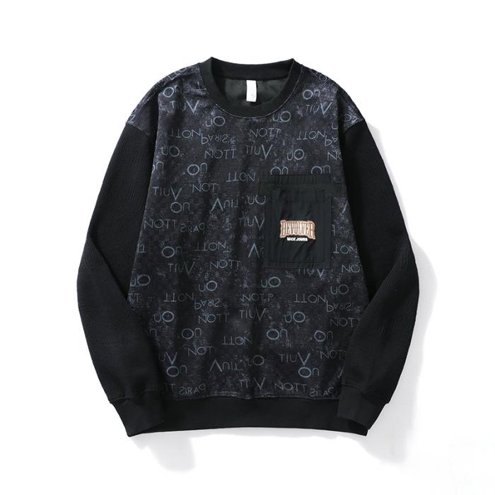 

Осенний американский карманный ретро тяжелый свитер с круглым вырезом мужской свободный большой размер молодежная верхняя одежда модный бренд 4XL темно-серого