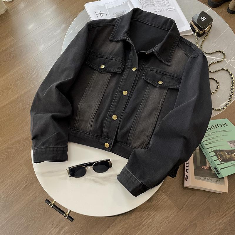 

Женская новая осенняя простая коллекция со свободной короткой джинсовой курткой в стиле ретро One size чёрный
