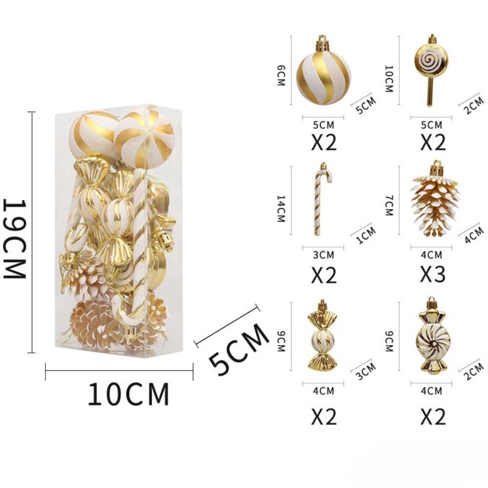 Christmas decoration set of 13, including crutches, candies, lollipops, pine cones, painted Christmas balls, Christmas tree ornaments