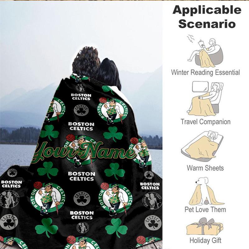 1PC Custom Name Blanket Celtics Logo Flannel Blankets Patterns Throw Blanket All-Season Soft Gift for Couch, Bed, Camping, Birthday Gifts
