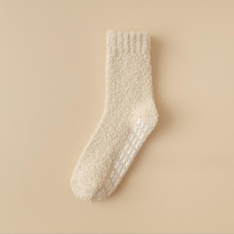 Autumn Winter Non-shedding Coral Fleece Socks Non-slip Adhesive Thickened Warm Couple's Half-fleece Floor Sleep Socks