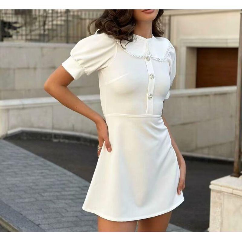 Spring New Women's Clothing French Hepburn Style Waist-Tight Slim Looking Elegant A- line Style Detachable Doll Collar Dress