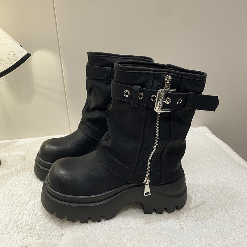 Krótkie botki typu Martens damskie 2025 jesień i zima nowe brytyjski styl gruba podeszwa grube obcasy retro motocyklowe krótkie botki