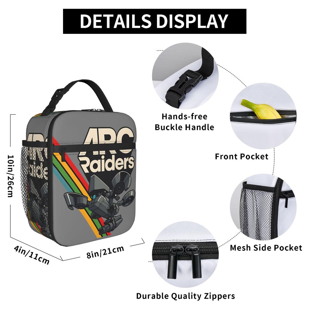 Character Arc Raiders Insulated Lunch Bags Thermal Bag Reusable,Meal Container High Capacity Tote Lunch Box Food Storage Bags