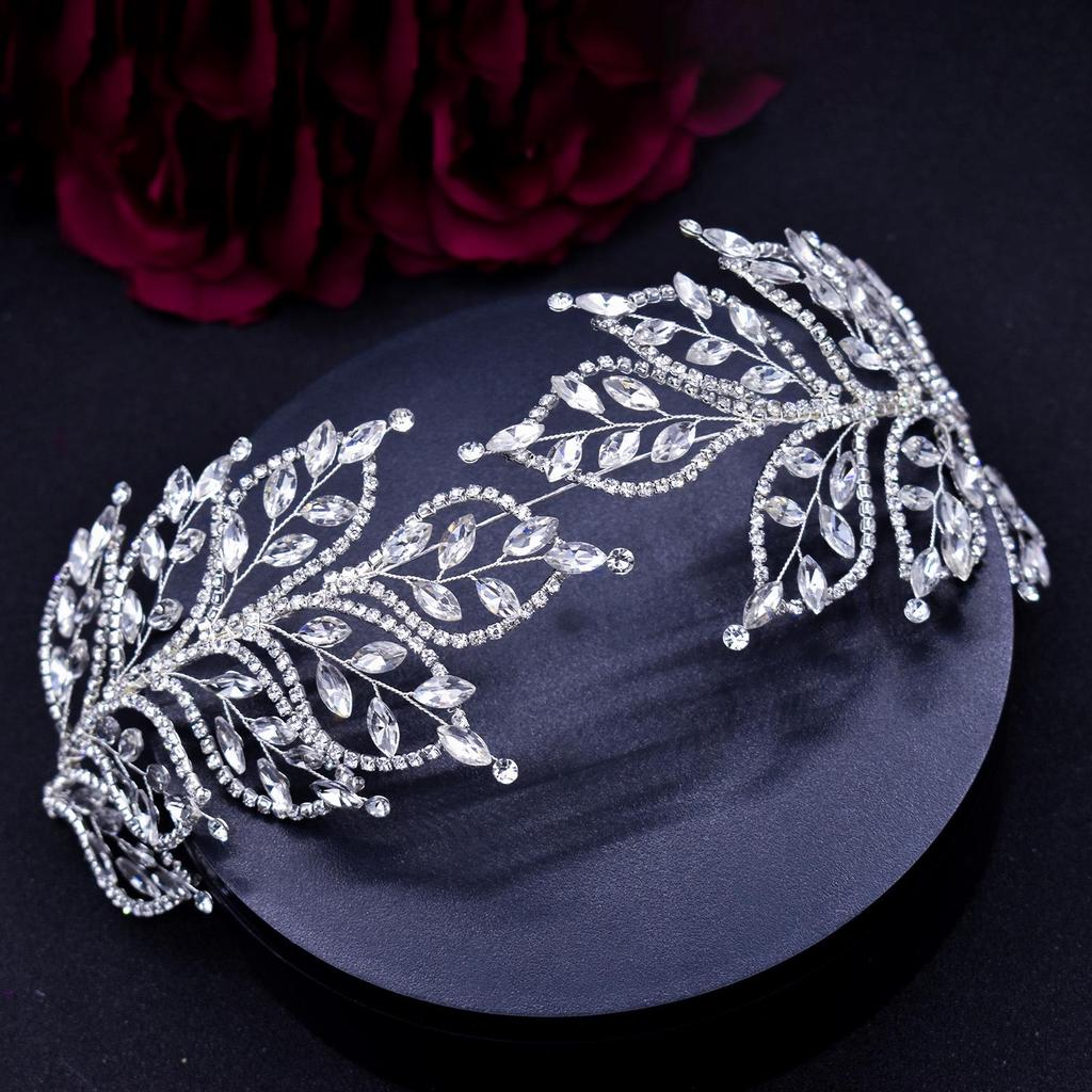 Tiara Nupcial de Folha de Strass - Acessório de Cabelo Tecido à Mão para Casamentos e Eventos, DZ017