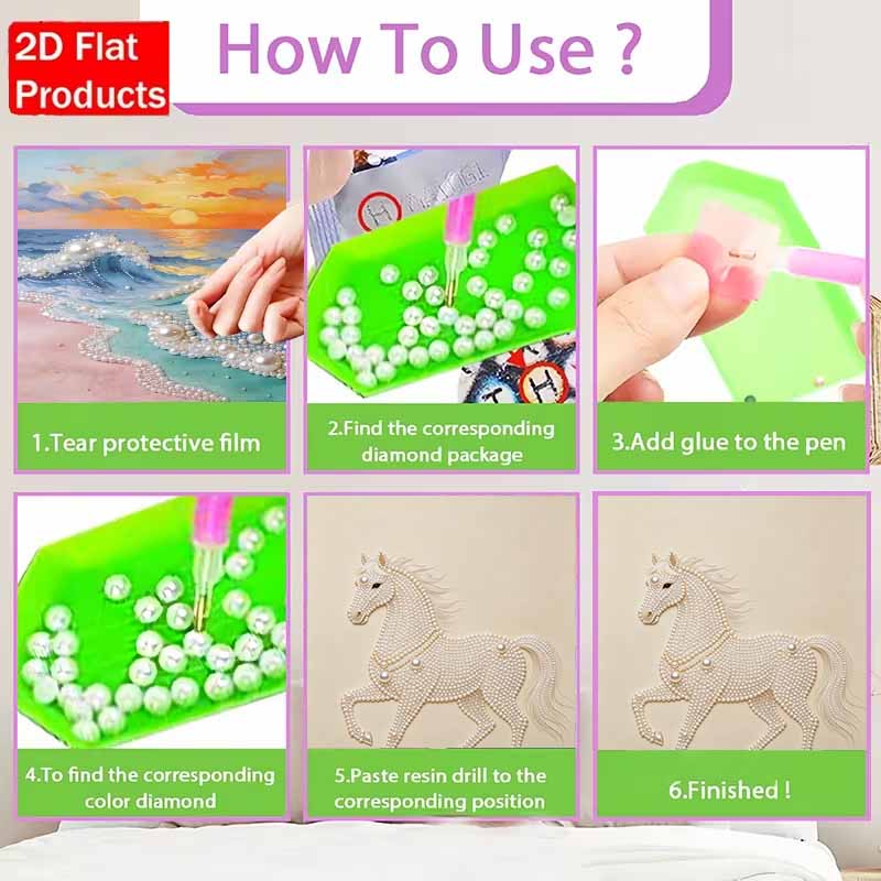 Elegant White Horse Pearl Painting 5D DIY Pearl Gemstone Art Diamond Painting Kit for Adults/Beginners Gift Ideas Home Decor Wall Art Craft Set