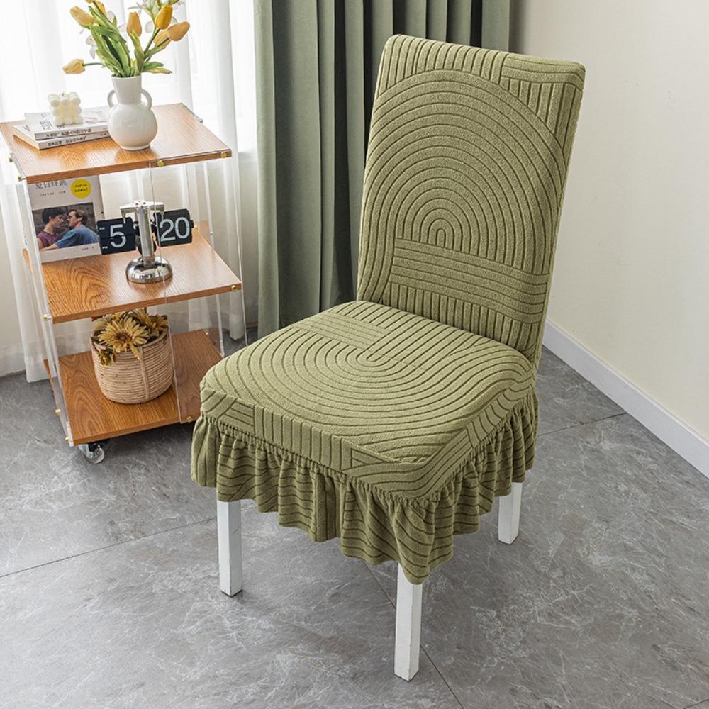 Elastic Jacquard Backrest Cover W/ Skirt Seat Stool Cover Twill Dining Chair Cover Hotel