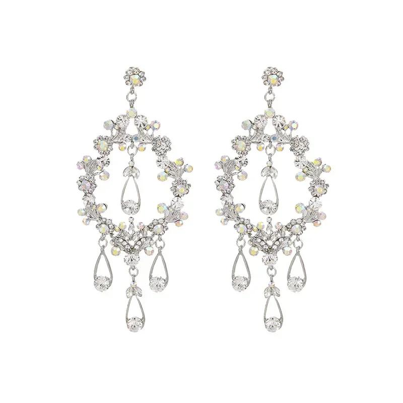 Hollow Out Earrings for Women 2024 Temperament Fringe Exaggerate Drop Earring Long Personality Wedding Zircon Girl Gift