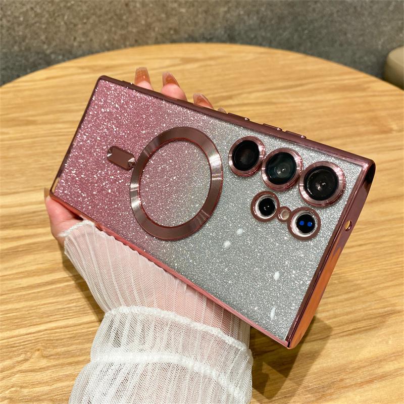 

Роскошный чехол Magsafe с магнитным покрытием и блестками для Samsung Galaxy S22 S23 S24 Ultra S21 FE, чехлы с беспроводной зарядкой, мягкий чехол For Samsung S21 FE