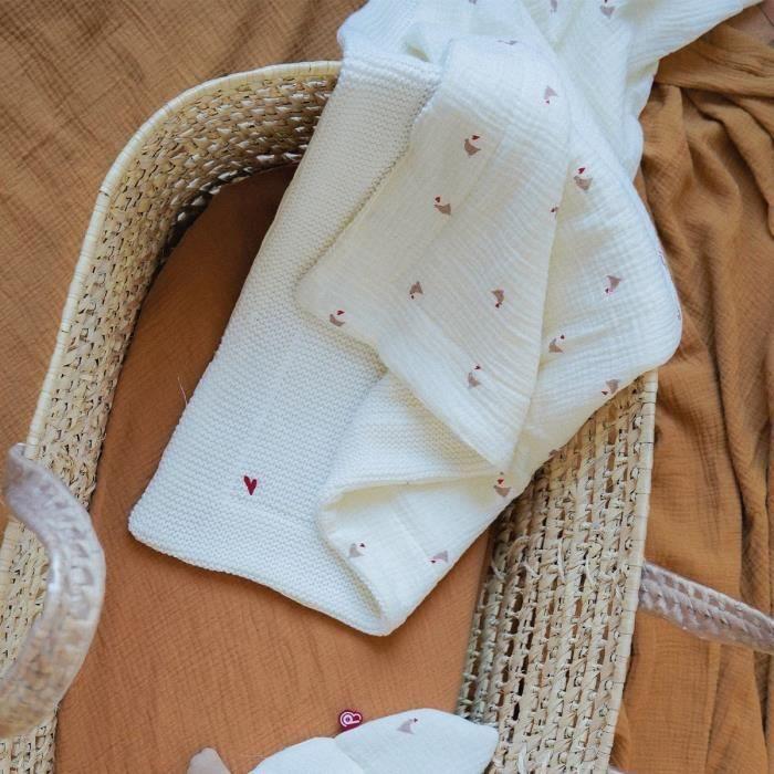 Couverture double face - DOMIVA - Maternity Love - 75 x 100 cm - Grosse maille et mousseline