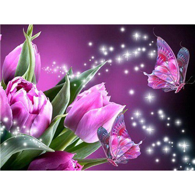 DIY 5D Diamant Malerei Schmetterling Blume voller runder Strass Tier Mosaik Kreuzstich