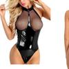Body sexy transparent en cuir verni tendance Europe & Amérique avec entrejambe zippé