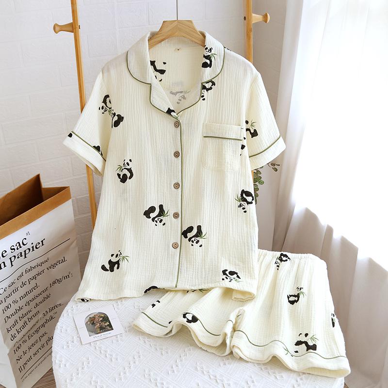 Damski letni zestaw piżamowy z czystej bawełny - Słodki, Przewiewny, Krótki rękaw i Szorty
