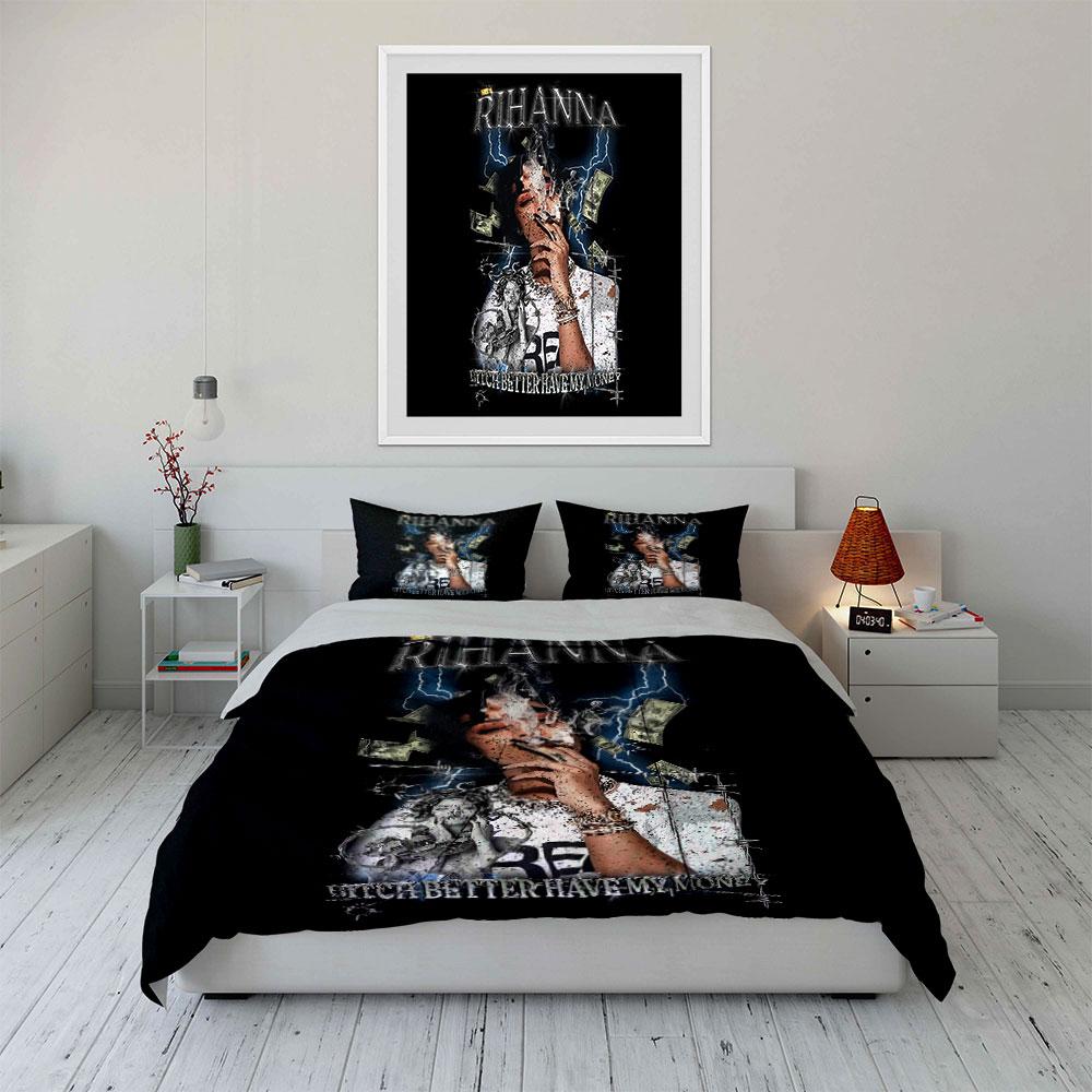 Smoking Woman Money Art Print Bedding Duvet Cover Set Duvet Cover Pillowcases  (1*Duvet Cover 2*Pillowcases, without duvet insert)