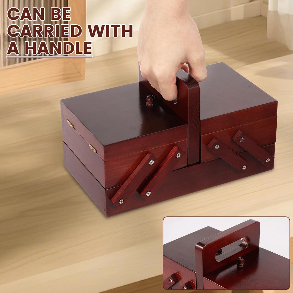 Expandable Sewing Thread Box Wood Vintage Bobbins Empty Sewing Reel Basket with Handle Needle Thread Storage Case DIY Tools