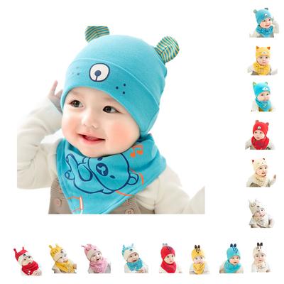 Autumn Winter Newborn Baby Cartoon Cap Kids Warm Knit Beanie Hat Scarf Set