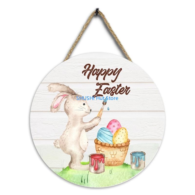 

Rabbit Happy Easter Themed Hanging Sign for Home Front Door Yard D57B