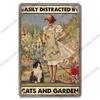 Vintage Garden Metal Tin Sign Plaque Pc  CatDogSunflowersGirl Design Ideal Wall Decor for Flower ShopManorLiving Room