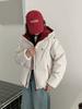 Down jacket women's winter short white duck down contrasting bread new couple hooded loose warm jacket