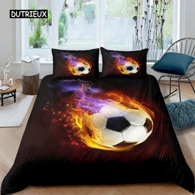 Vlam Voetbal Dekbedovertrek Set Voetbal Polyester Dekbedovertrek voor Kinderen Tieners Jongens Voetbal Liefhebber Beddengoed Set Slaapkamer Decoratie