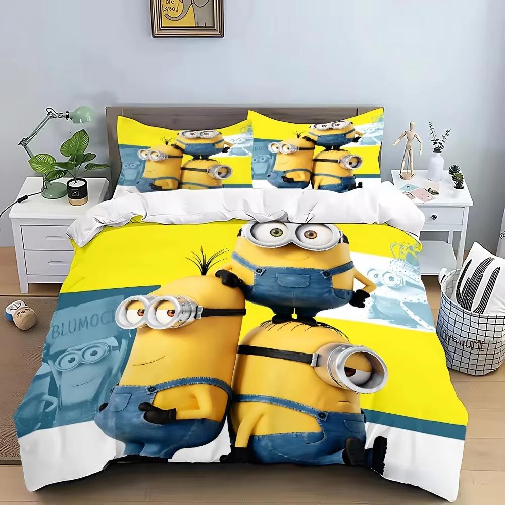 Home Anime M-Minions 3D Digital Print Bedding Set,Cartoon Duvet Cover and Pillowcases 75*50 for Adult and Children Luxury Gifts