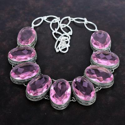 Collana con kunzite rosa sfaccettata, gioiello con pietre preziose naturali, collana in argento sterling 925, collana con catena regolabile, collana vintage, regali per lei