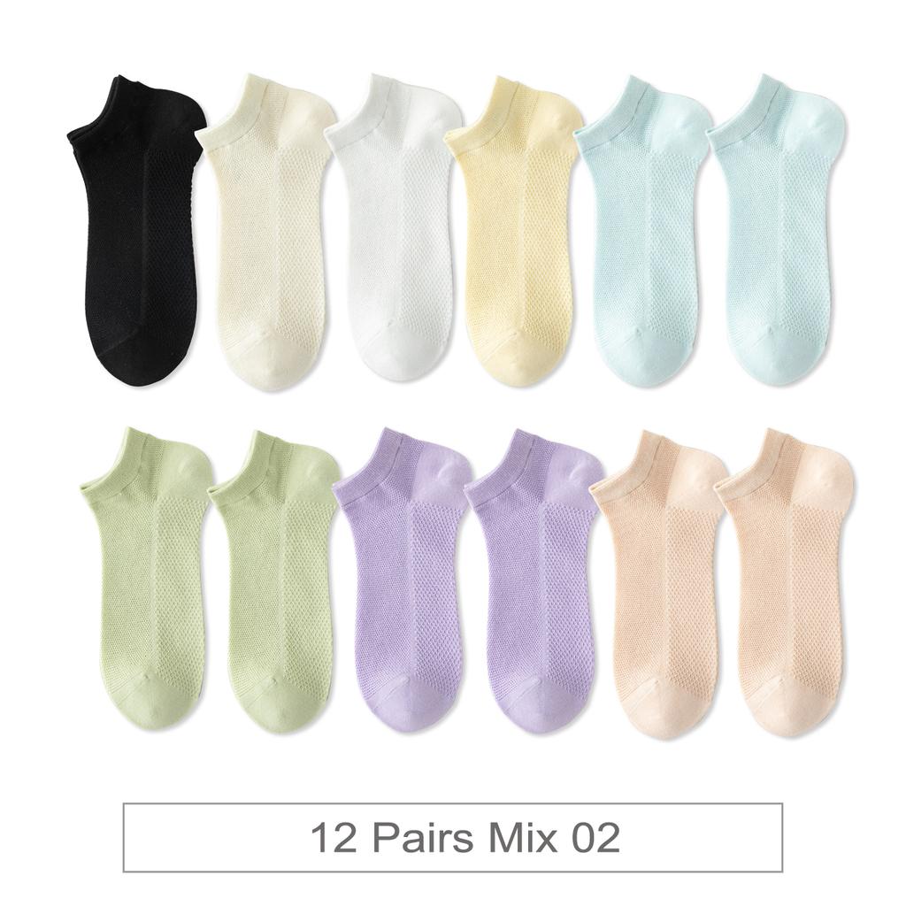12 Pairs New Woman Cotton Socks Short Thin Mesh Breathable Sock Short Low Cut Colorful Summer Girl Sock
