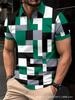 Casual Geometric Block Print Short Sleeve Zip Collar Polo Shirt for Men
