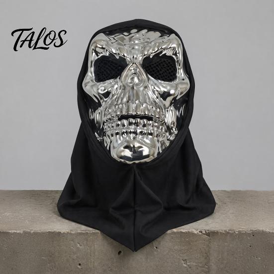 Full Head Black Scarf Mask Halloween Skull Mask, with Breathable Mesh Eyes Design, Mirror Texture Headscarf for Adults Party Props Face