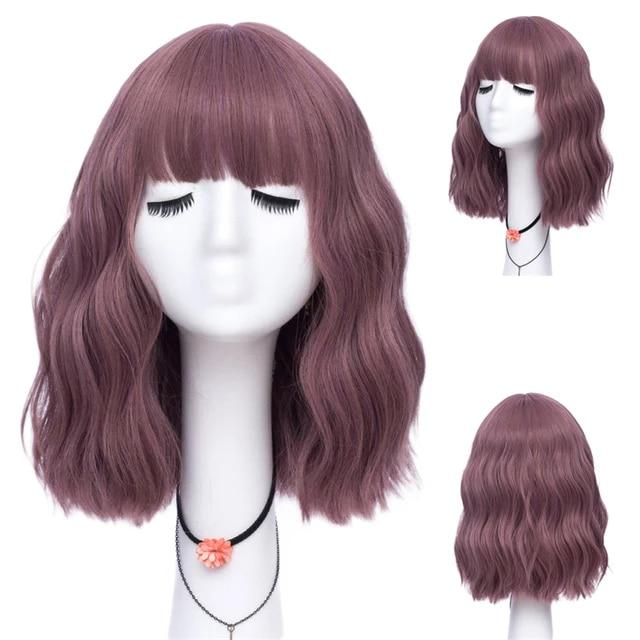 Kurze lockige blaue Bobo-Synthetik-Cosplay-Perücken für Frauen, Orange, Rot, Grün, natürliches hitzebeständiges Haar mit Pony für Mädchen