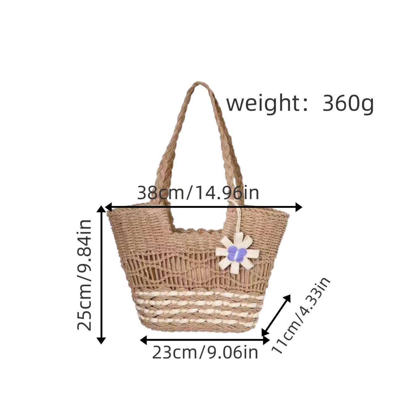 

New Summer Straw Woven Bag for Women Fashion All-match Casual Shoulder Bag Forest Style Handmade Bag Large Capacity Beach Bag 25x25cm хаки