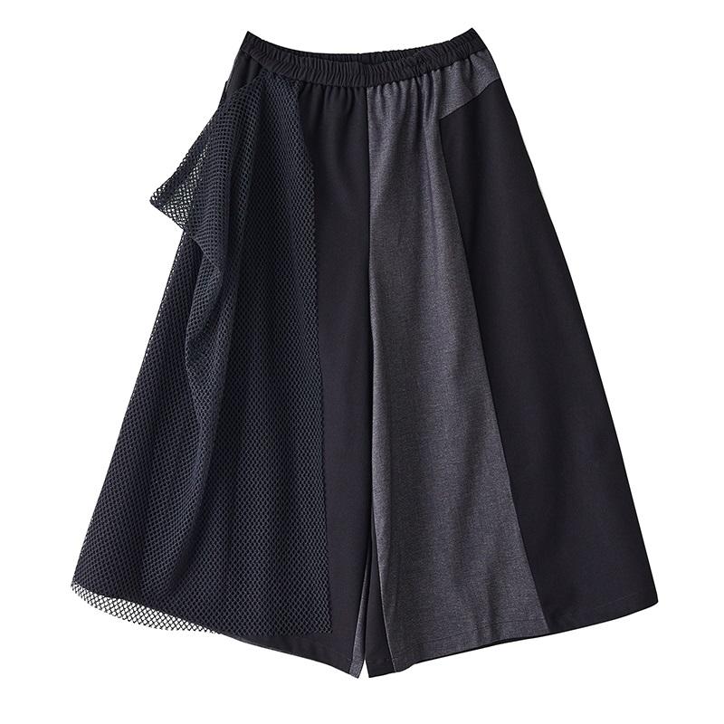 Übergröße Schwarz Baumwolle Spitze Vintage Patchwork Hohe Taille Lässig Locker Frühling Herbst Weites Bein Hose Damen Hose