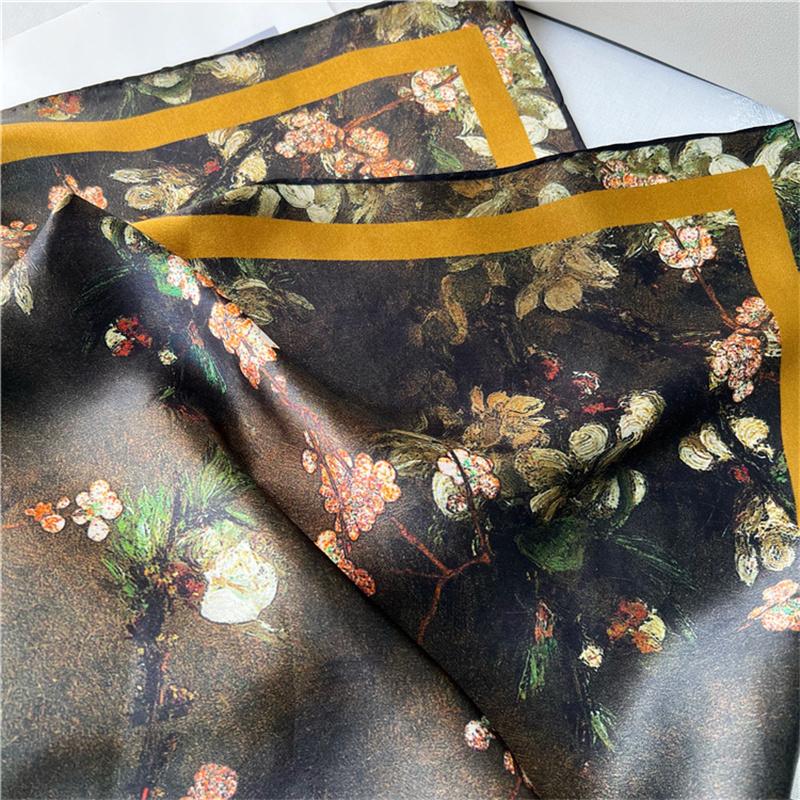 Bufanda de seda cuadrada de 110 x 110 cm, bufanda pequeña estampada a la moda para mujer, pañuelo para el cuello para oficina, pañuelo para el pelo para mujer, pañuelo tipo chal para mujer