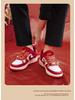 AJ1 Wedding Shoes: Bridal and Groom Flat-Soled Sneakers - Red, Dual-Function for Wedding Dress or Casual Wear.