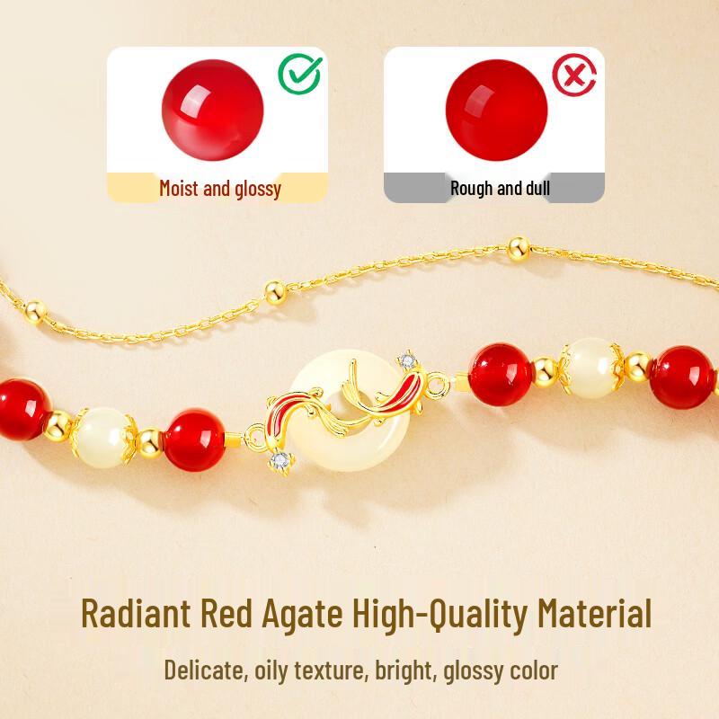 Women's Red Agate Peace Buckle 925 Silver Bracelet