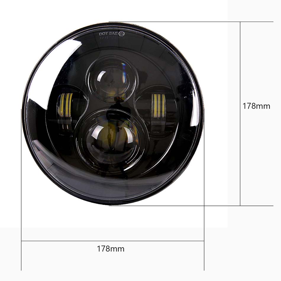 Motorcycle 7 Inch Headlight Round LED Headlamp Projection Moto Black Head Light for Jeep Wrangler 1997-2015 Universal Lamp