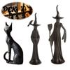 Retro Resin Ornaments Abstract Witch Figurine, Black Cat Statue, Gothic Indoor Desktop Decorations Ornament, Halloween Tabletop Decor for Home Mantel
