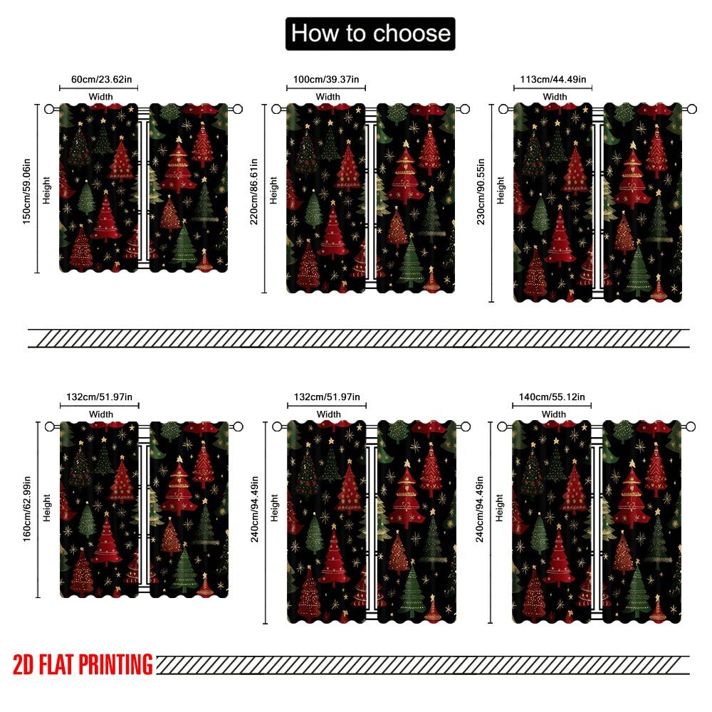 2Pcs,2D Plane Printing Creative Curtains Christmas Trees Snowflakes Ornaments_C (3) Polyester Easy Install (Without Rod) Holiday