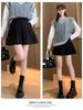High-Waist Wool Pleated A-Line Skirt with Pockets - Slim Fit, Large Sizes for Autumn & Winter