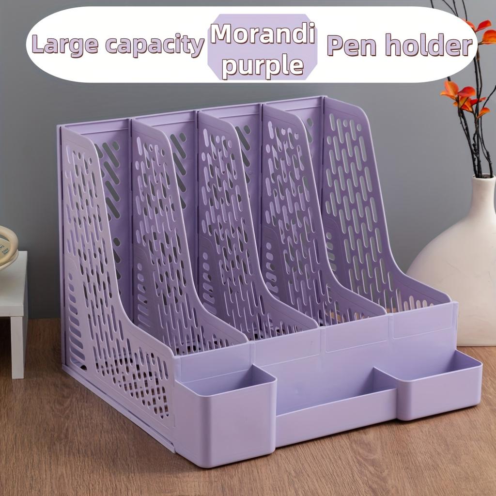 4-Compartment Detachable Desktop File Organizer, PP Material, Space-Saving Office Supplies and Document Storage Box