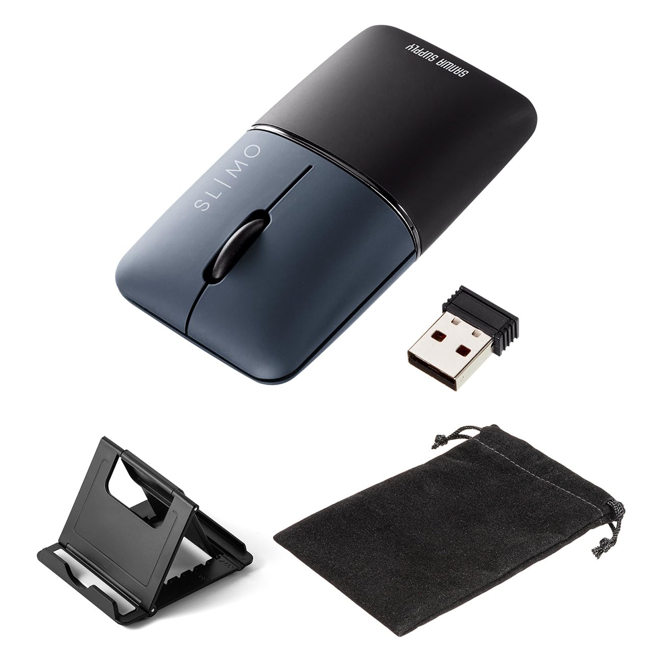 

Sanwa Direct SLIMO Ultra-Small Mobile Mouse, Bluetooth Wireless, USB-A Compatible, Quiet, Rechargeable, Lightweight, 42g, with StandStorage Pouch,